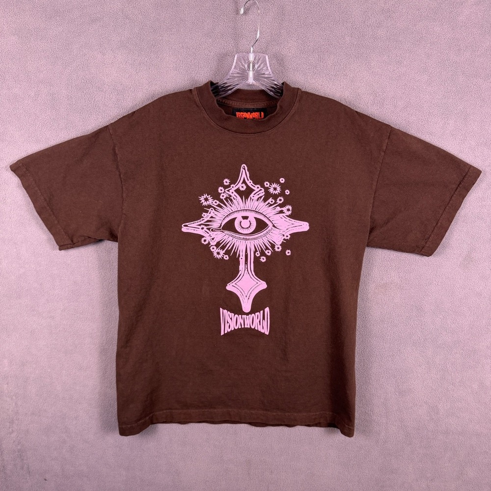 VisionWorld Mens T-Shirt M Brown Crosseyed Graphic Rare Limited Drop Streetwear